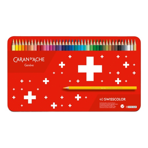 Lápis de Cor Aguarelável Caran D'ache Swisscolor caixa de Metal com 40