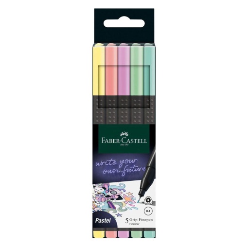 Fineliner FABER-CASTELL Black Edition Grip Finepen 0,4mm 5 Cores Pastel