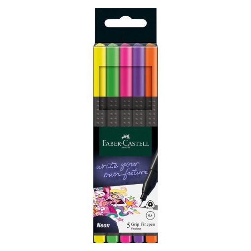 Fineliner FABER-CASTELL Black Edition Grip Finepen 0,4mm 5 Cores Neon