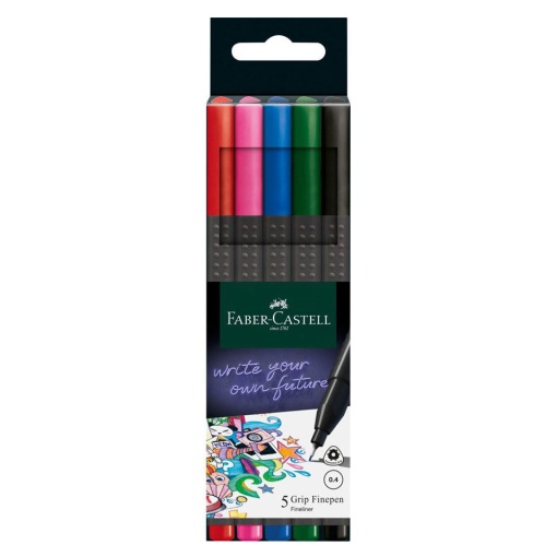 Fineliner FABER-CASTELL Black Edition Grip Finepen 0,4mm 5 Cores