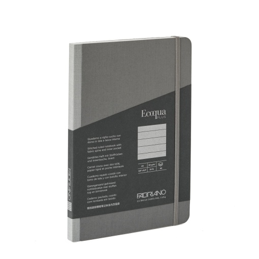 Caderno A5 Pautado 80 folhas 90g Lombada em Tecido FABRIANO Ecoqua Plus com Elástico Antracite