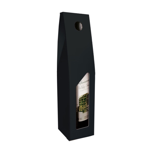 Caixa em Cartão para 1 garrafa Preto com visor + pega 9x9x38cm