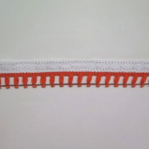 Franja de Algodão 20mm branco/laranja (metro)