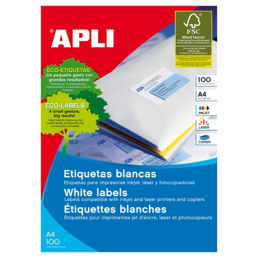 Etiquetas A4 210x297mm Branco 100 folhas APLI