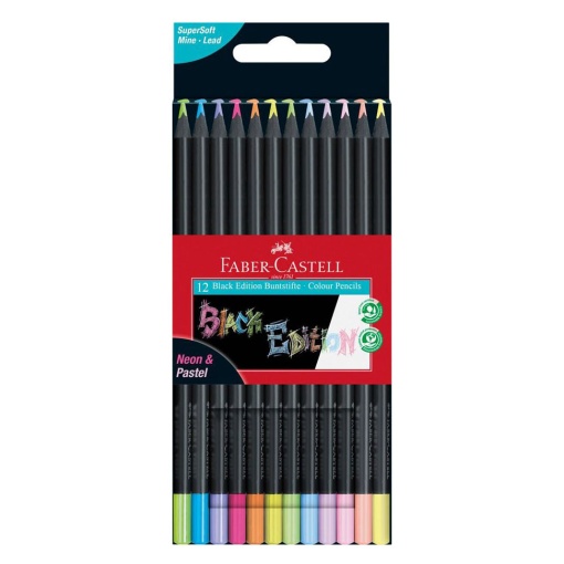 Lápis de Cor FABER-CASTELL Black Edition Pastel Longos 12 Cores