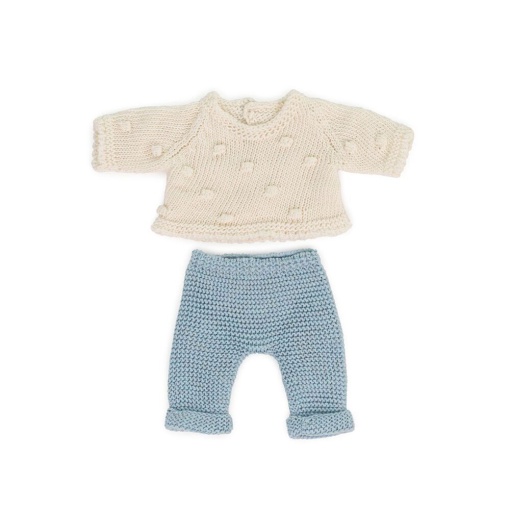 Calças + Camisola Malha 21cm Azul/branco MINILAND Dolls