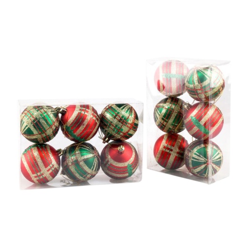 Bolas de Natal 7cm verde/vermelho (6 unidades)