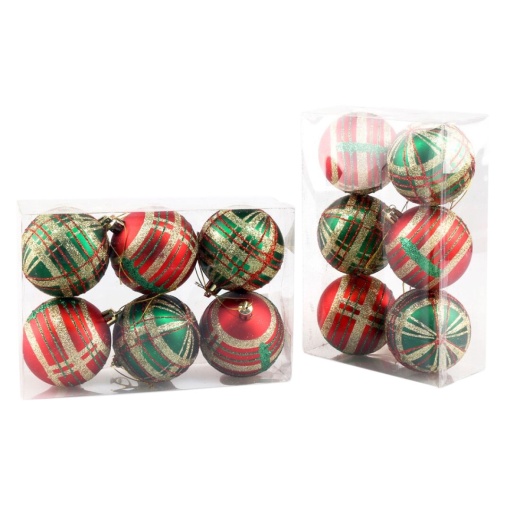 Bolas de Natal 8cm verde/vermelho (6 unidades)