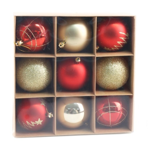 Bolas de Natal 8cm dourado/vermelho - 9 unidades