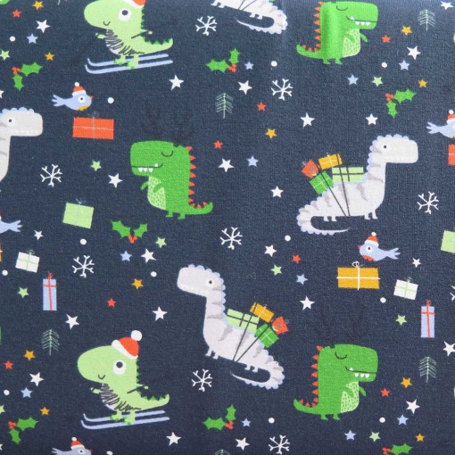 Tecido Jersey Dinossauros Azul/Multicor 1x1,50m