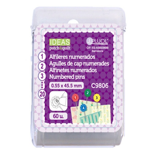 Alfinetes de cabeça 0,55x45,5mm IDEAS numerados caixa com 60 unidades