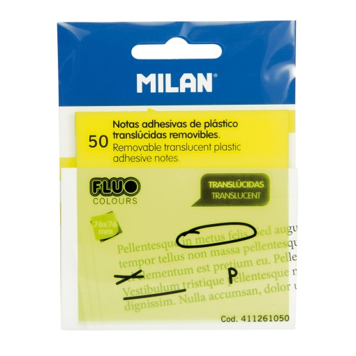 Bloco de Notas Aderentes MILAN 76x76mm Translúcido Amarelo com 50