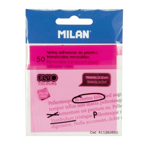 Bloco de Notas Aderentes MILAN 76x76mm Translúcido Rosa com 50