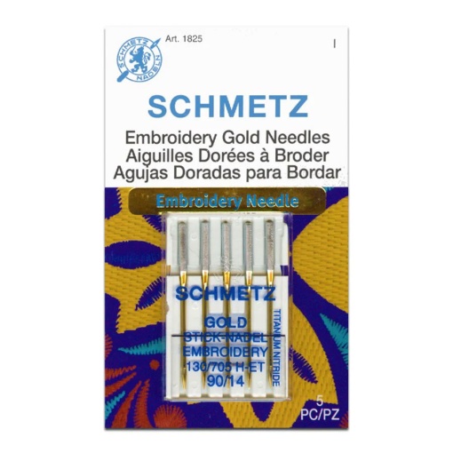 Agulha de bordar para máquina N.90 dourada SCHMETZ com 5 unidades