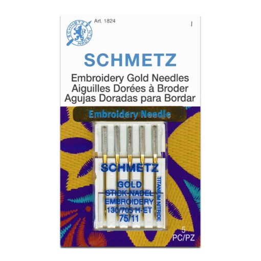Agulha de bordar para máquina N.75 dourada SCHMETZ com 5 unidades