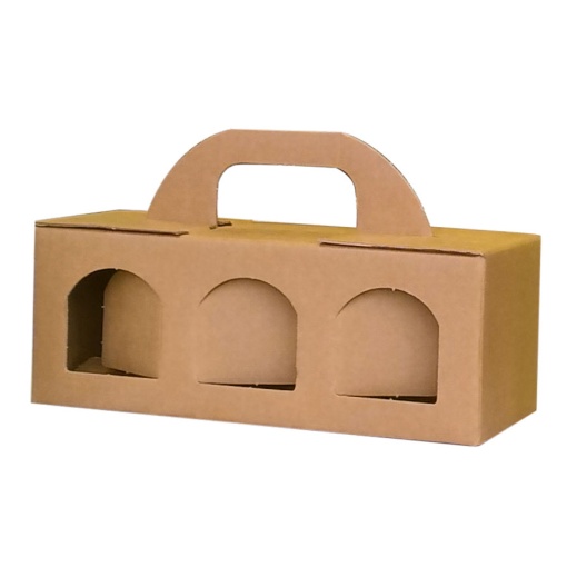 Caixa em Cartão para 3 compotas 250x80x90mm com visor + pega Kraft