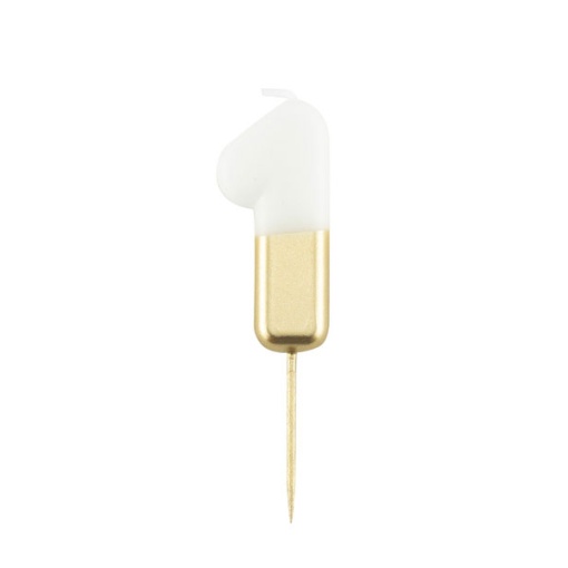 Vela de Aniversário Metalizada nº 1 Branco/Dourado 10,5cm