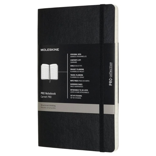 Caderno A5 Pautado MOLESKINE Pro Preto com Elástico