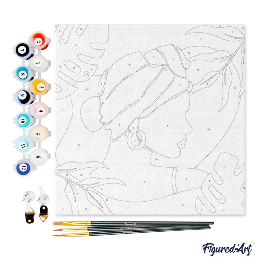 Pintar por números FIGURED'ART com moldura 20x20cm mulher em turbante vermelho