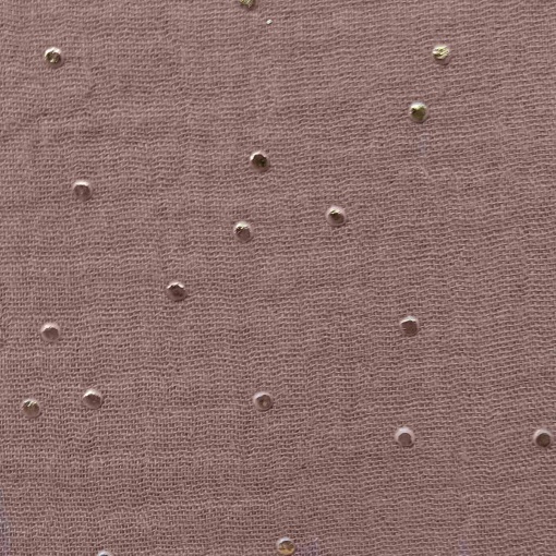 Tecido Mousseline Pintinhas Rosa Velho/Dourado 1x1,3m