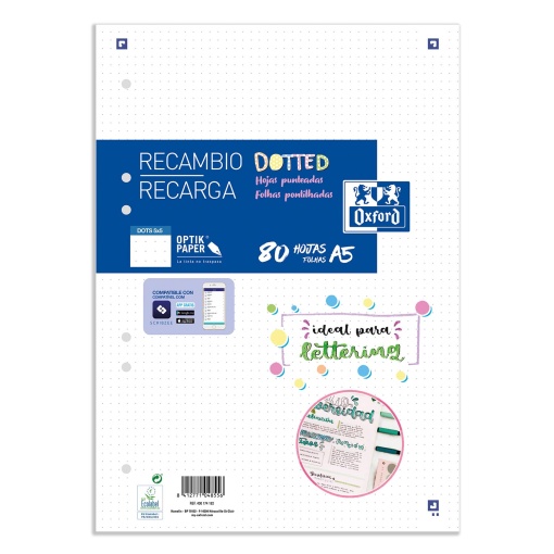 Recarga A5 OXFORD Dots Pontilhado 80 folhas 90g