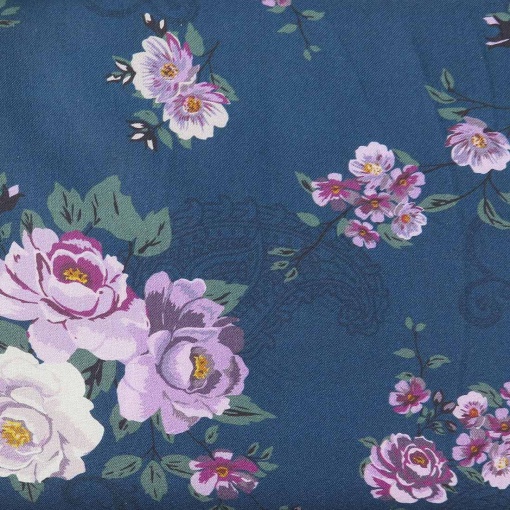 Tecido STOF Isabella Rose Flores Azul 1x1,12m