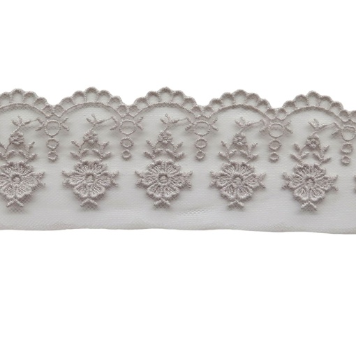 Fita de Tule Bordado HILOGAR Valenty 50mm Taupe (metro)