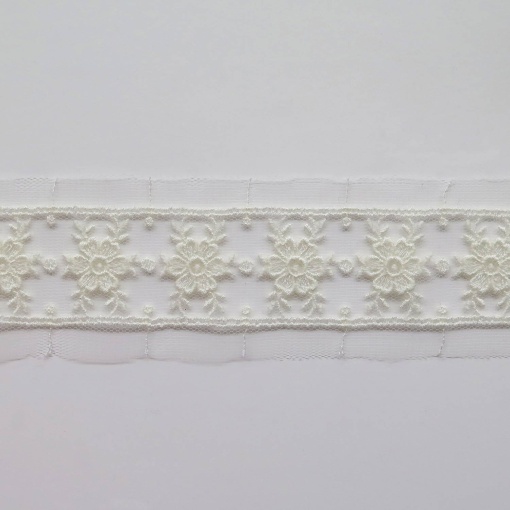 Fita de Tule Bordado HILOGAR Valenty 30mm Marfim (metro)