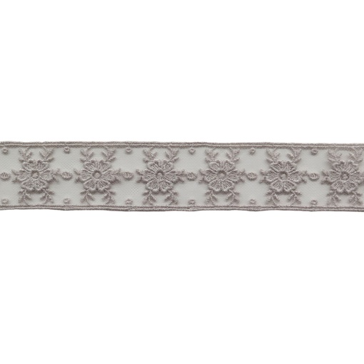 Fita de Tule Bordado HILOGAR Valenty 30mm Cinza (metro)