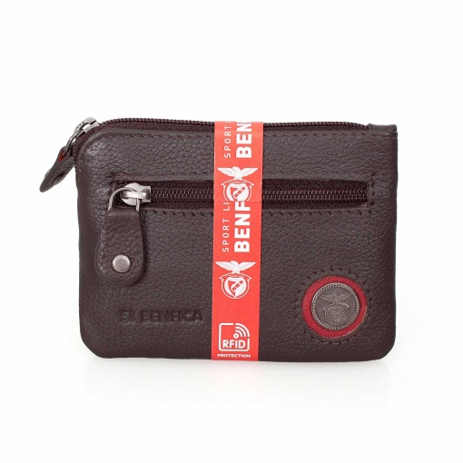 Porta-moedas em pele Benfica castanho