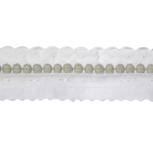 Fita de Tecido Bordado Inglês com Guipur 50mm Branco/cinza 202/210 (metro)