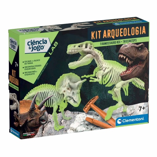 Kit Arqueologia Tiranossauro Rex + Triceratops CLEMENTONI Ciência & Jogo Lab