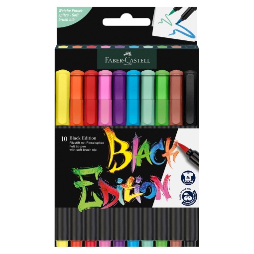 Canetas de Feltro FABER-CASTELL Black Edition Ponta Pincel 10 Cores