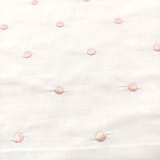 Tecido Bordado Bolas Branco/Rosa 1x1,50m