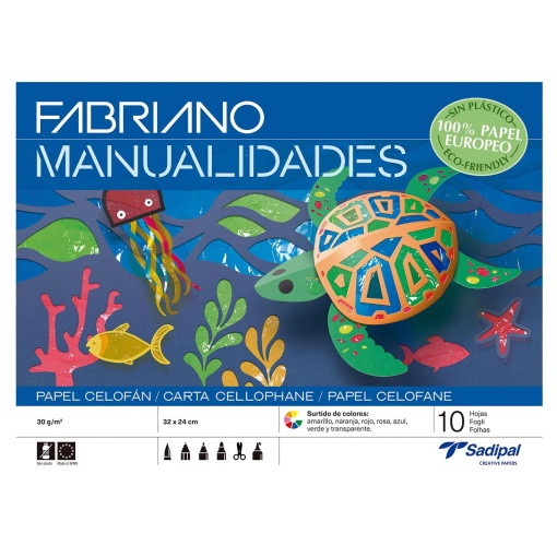 Caderno Trabalhos Manuais FABRIANO A4 Papel Transparente Celofane Cores Sortidas com 10 folhas