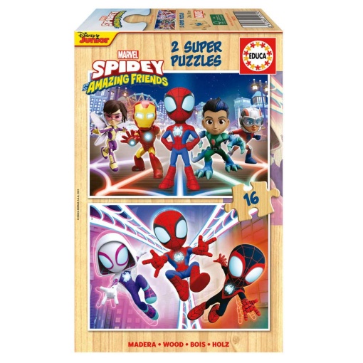 Puzzle de Madeira EDUCA 2x16 peças MARVEL Spidey And His Amazing Friends