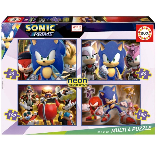 Puzzle EDUCA 50-80-100-150 peças SONIC Prime Neon Multi 4 em 1