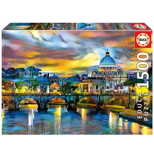 Puzzle EDUCA 1500 peças Basílica de São Pedro e Ponte Santo Angelo