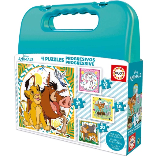Maleta Puzzle EDUCA 12-16-20-25 Peças Progressivo DISNEY Animals