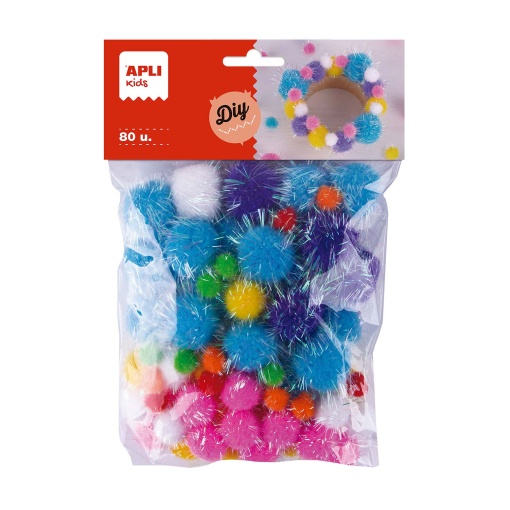 Pompons com Glitter Pastel com 80 APLI Kids