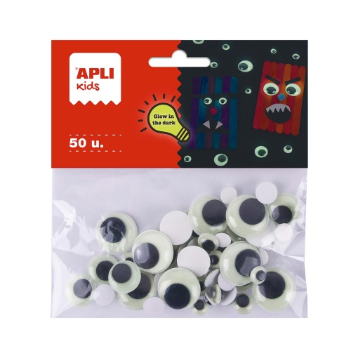Olhos móveis autocolantes Glow In The Dark APLI Kids com 50