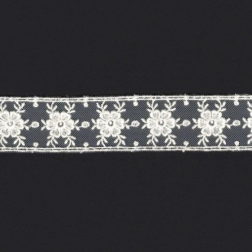 Fita de tule bordado HILOGAR Valenty 30mm branco 53447 (metro)