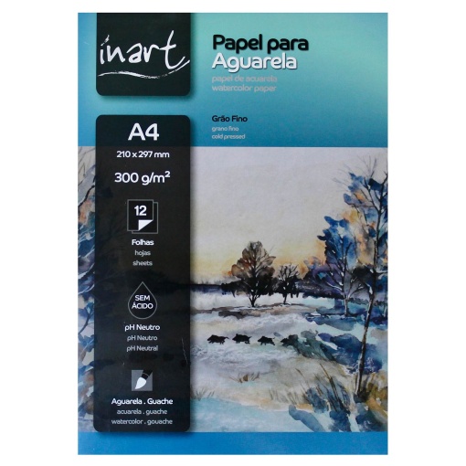 Bloco Aguarela INART Grão Fino A4 300g 12 folhas Acid Free