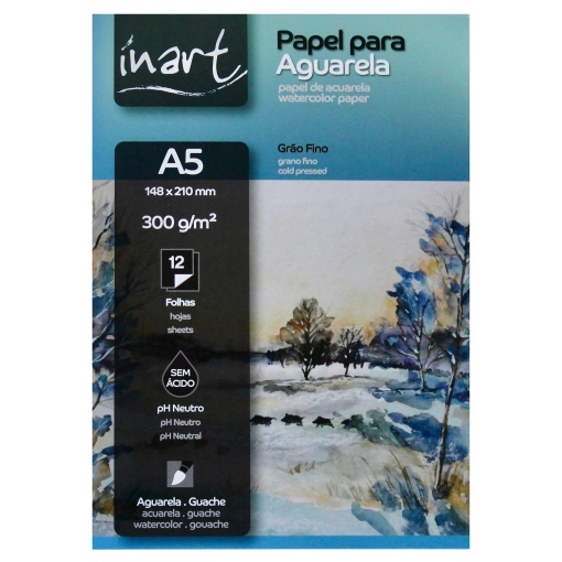 Bloco Aguarela INART Grão Fino A5 300g 12 folhas Acid Free