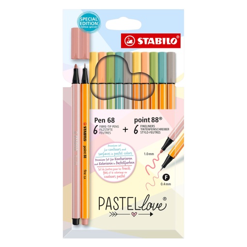 Marcador STABILO 68 + Point 88 Pastel LOVE com 6+6