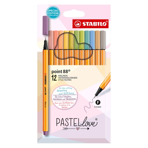 Fineliner STABILO Point 88 0,4mm 12 Cores Pastel LOVE