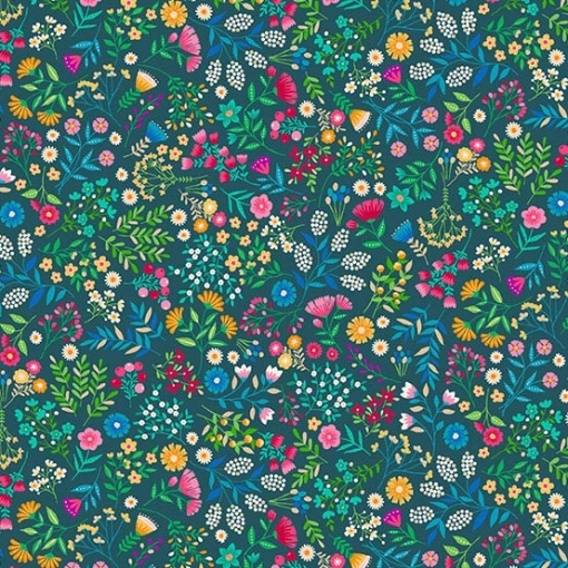 Tecido MAKOWER Jaipur Floral Teal 1x1,12m