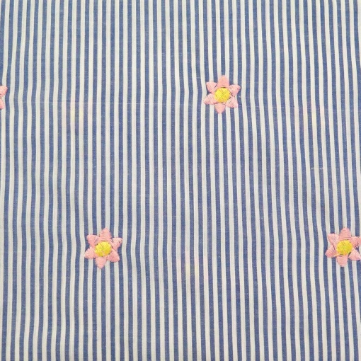 Tecido Riscas com Flores Azul/Rosa 1x1,50m
