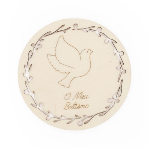 Placa de Madeira "O Meu Baptismo" Pomba 5x0,3cm