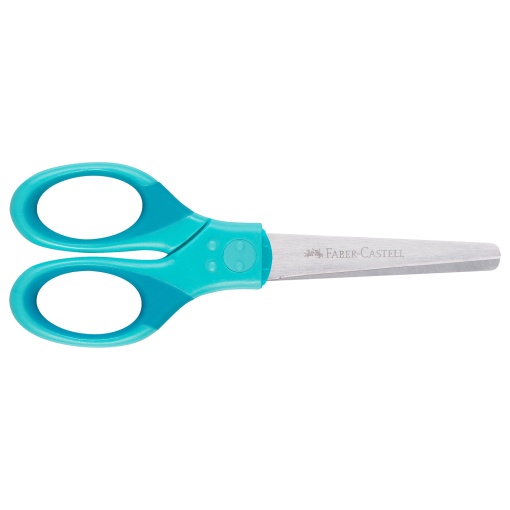 Tesoura Escolar 13,5cm Redonda FABER-CASTELL Grip com Tampa Azul Claro